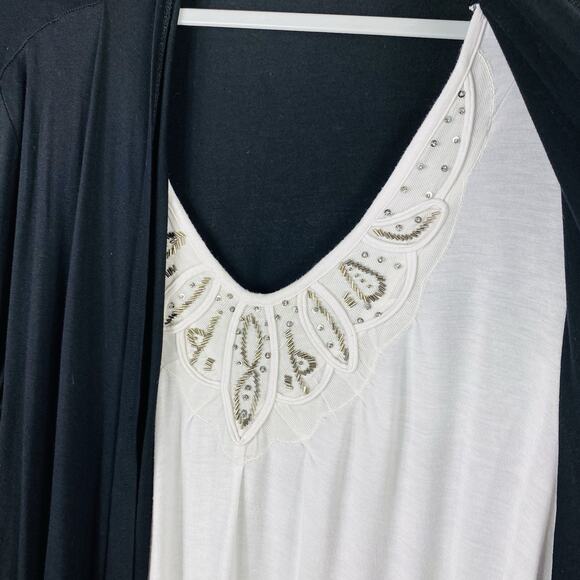 Avenue Plus Size 22 24 Layered Look Twofer Top Black White - Picture 3 of 6